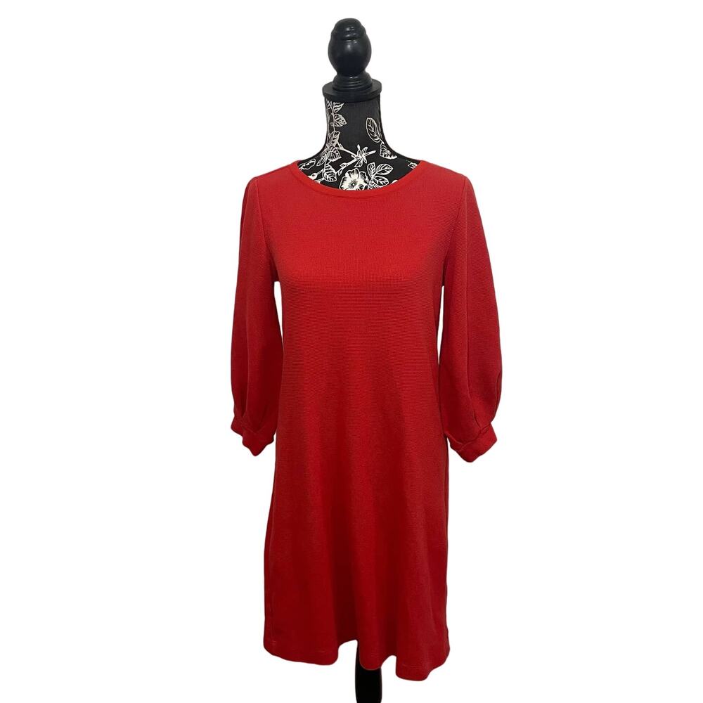 Massimo Dutti Midi Dress Waffle Knit Back Keyhole Cutout Red Orange Size Medium